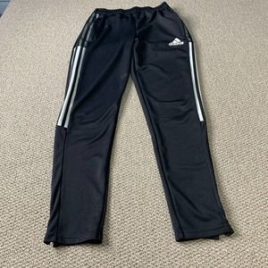 Adidas Boys Track Pants Size 13-14Y Black 3-Striped Primegreen‎ Zippered Ankles